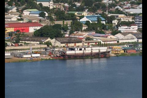 MSCL’s new passenger ferry being assembled right on the shoreline of Lake Victoria. (© OSK-ShipTech A/S)
